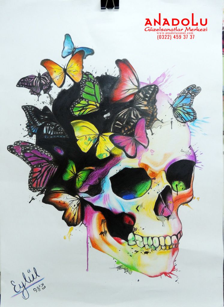 Kuru Boya Tekniği İle Yapılan Kuru Kafa Çizimleri Bursa